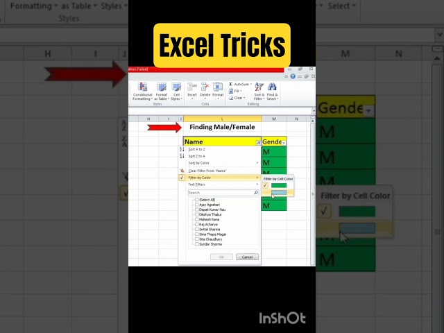 Excel tricks / finding male female #shorts #excel #viral #trending