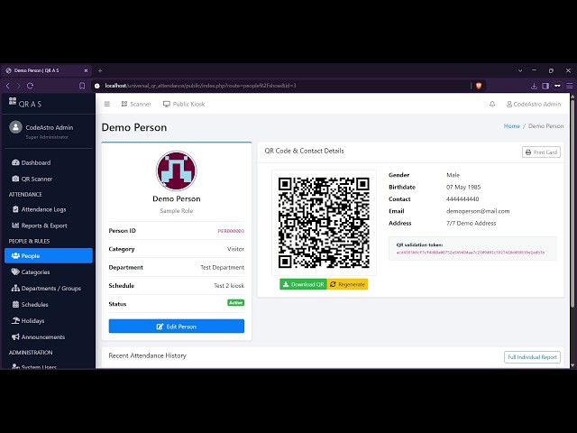 QR Code Attendance Management System in PHP MySQL with Source Code | Full Demo