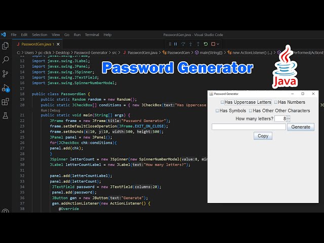 Creating a GUI Password Generator in Java (no voice over)