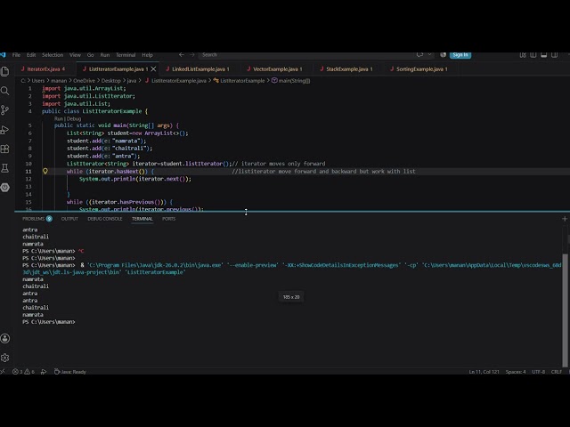 Collection framework -List iterator 