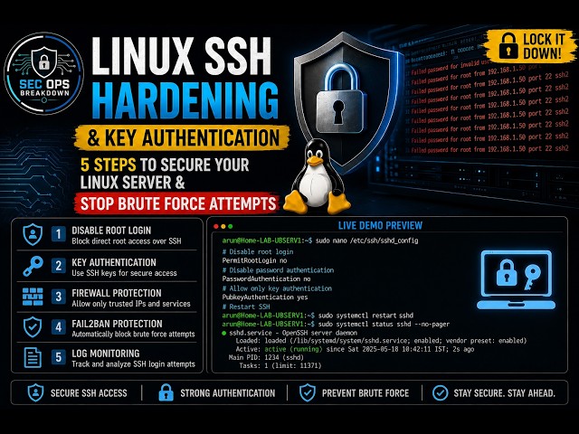 Linux SSH Hardening: Secure SSH with Keys & sshd_config | Stop Brute-Force Attacks