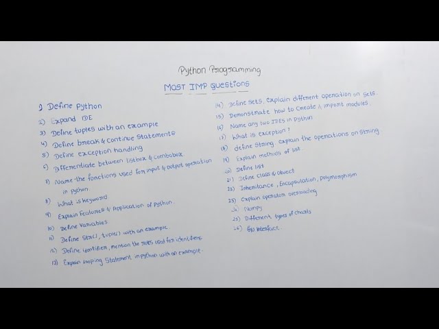 IMPORTANT QUESTIONS PYTHON | BCA