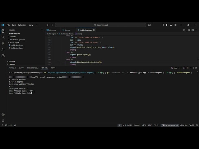 Traffic Signal Vehicle Management using Queue | C++ Project