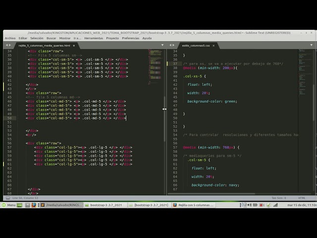 BOOTSTRAP: Formato a 5 columnas con @media