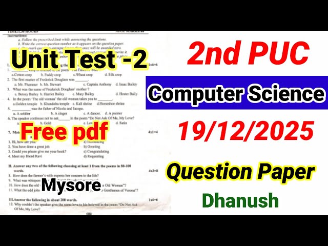 2nd PUC Computer Science Unit Test 2 Question Paper 2025 important Questions