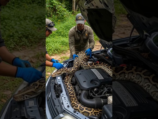 Giant Python Pulled From Car Engine #shorts #animalrescue #nature #wildlife #viral #fyp #foryou #ai