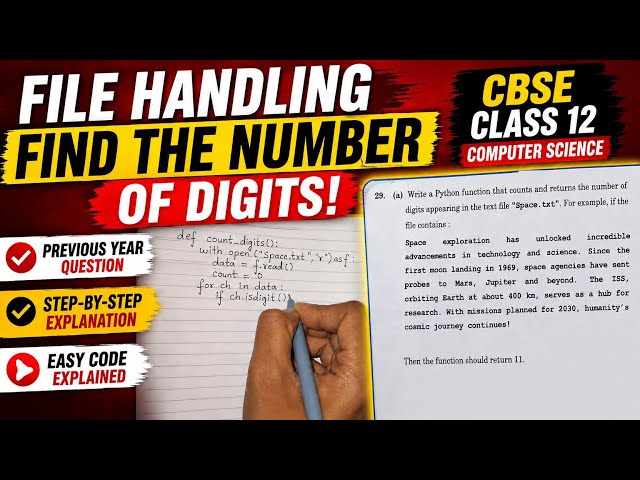 CBSE Class 12 File Handling PYQ | Count Digits in a File (Python)