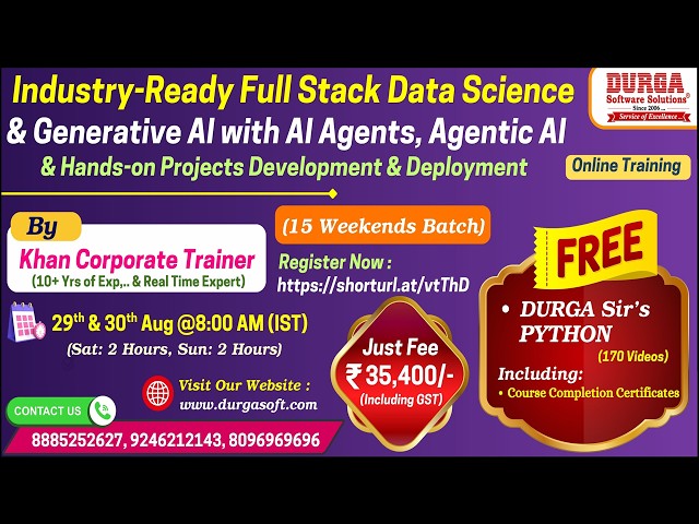 Full Stack Data Science & Generative AI with AI Agents, Agentic AI Online Training @ DURGASOFT