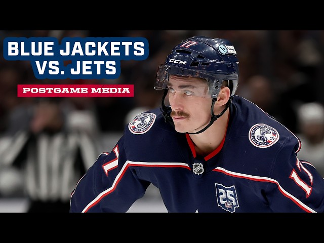Zach Werenski, Mason Marchment, Zach Aston-Reese and Head Coach Rick Bowness | Postgame Media
