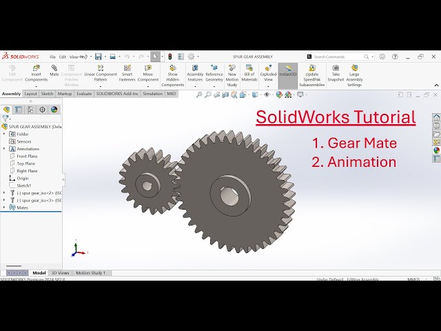 Spur Gear Assembly with Motion in SolidWorks | SolidWorks Tutorial | Beginner Tutorial