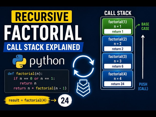 14 Recursion Explained Visually | How Recursive Factorial Works | Call Stack Tutorial | Python