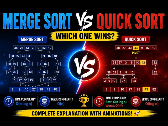 Merge Sort vs Quick Sort Explained | Complete Comparison with Animations | Time & Space Complexity