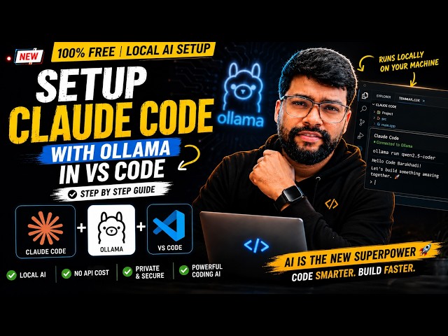 Claude Code + Ollama in VS Code 🔥 FREE AI Coding Setup (Mac & Windows) | No API Key Required
