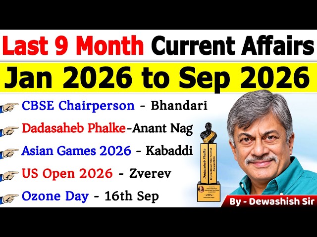 Last 9 Months Current Affairs 2026 🔥  | Jan–Sep 2026 Complete Revision | One Shot