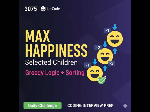 Maximize Happiness of Selected Children | LeetCode 3075 | Sorting & Greedy Solution