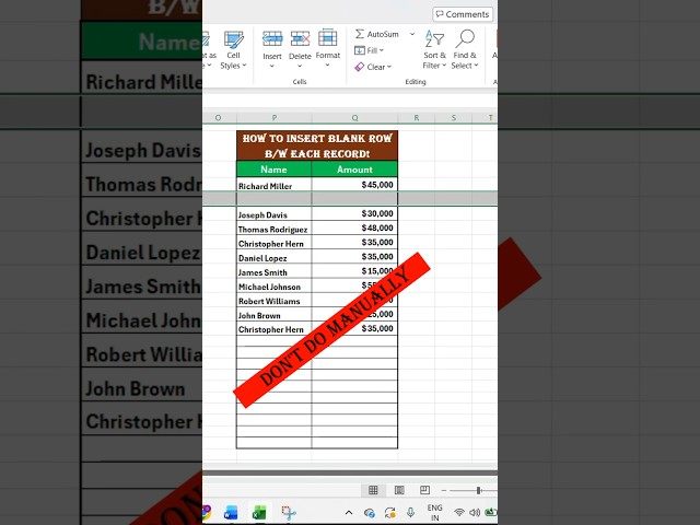 🖐️Stop Inserting Rows Manually! 🤯 Excel Trick You NEED to Know! #excel #msexcel #exceltips #shorts