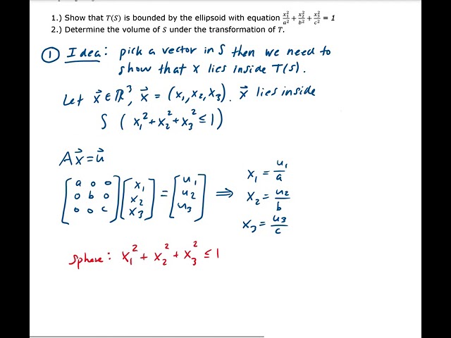 Using determinants to find the area volume of a given region under a transformation