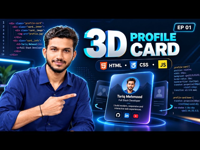 3D Animated Profile Card Using HTML CSS & JavaScript | Hover Effect Tutorial #3ddesign