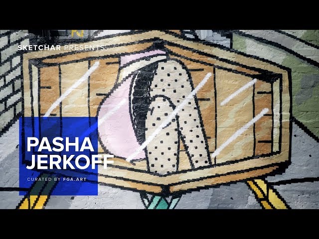 Artist Pasha Jerkoff paint a pixel-style graffiti using SketchAR and augmented reality.