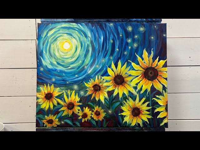Starry Night Sunflowers🌻 acrylic Painting Tutorial 