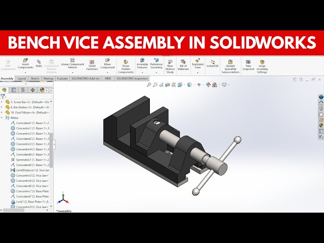 SolidWorks Bench Vice Assembly Tutorial - Part 1 | Mechanical Assembly Step-by-Step