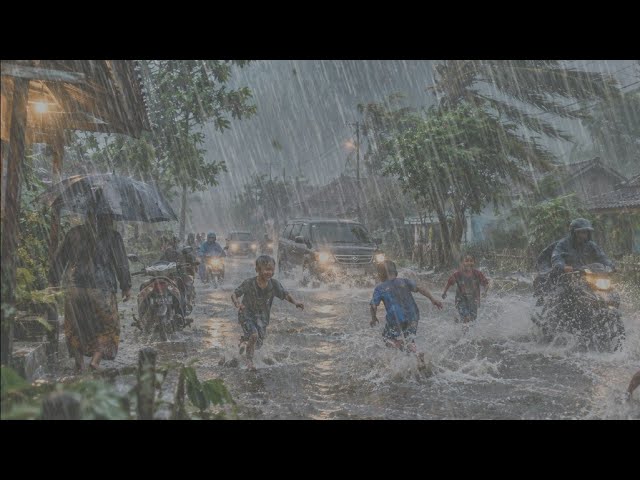 WALKING IN EXTREME HEAVY RAIN 🌧️⛈️ REAL RAINSTORM IN JAVA, INDONESIA