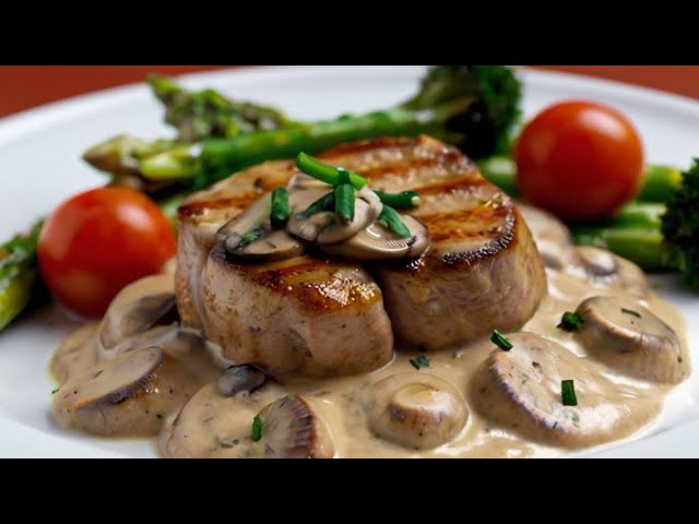 Медальоны из свиной вырезки в сливочно-грибном соусе