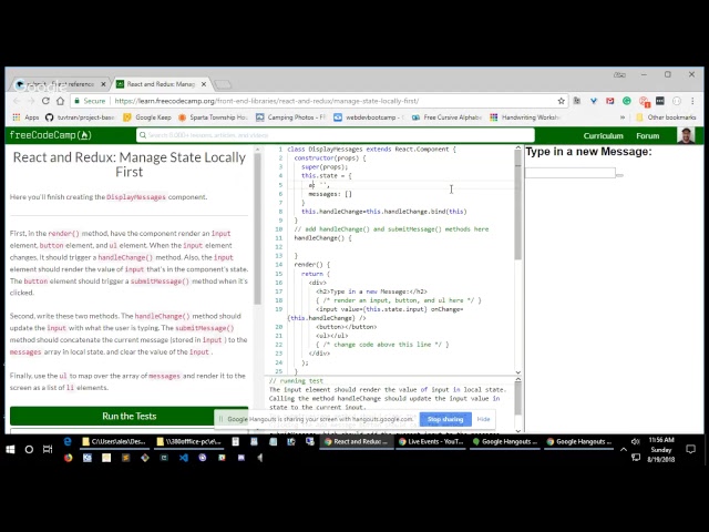 React and Redux: Manage State Locally First - freeCodeCamp Solution