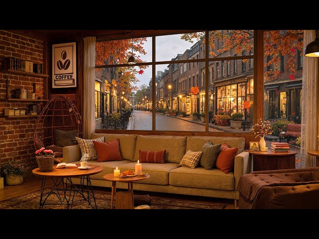 Cozy Fall Coffee Shop Ambience ☕ Soothing Bossa Nova Jazz for Working & Studying