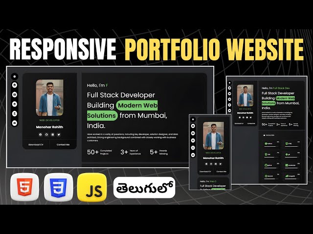 Build a Stunning Responsive Portfolio Website Using HTML, CSS & JavaScript in Telugu