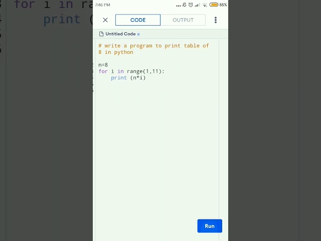 print table of 8 in python using for loop.#shorts #viral #shortsvideo  #youtubeshorts