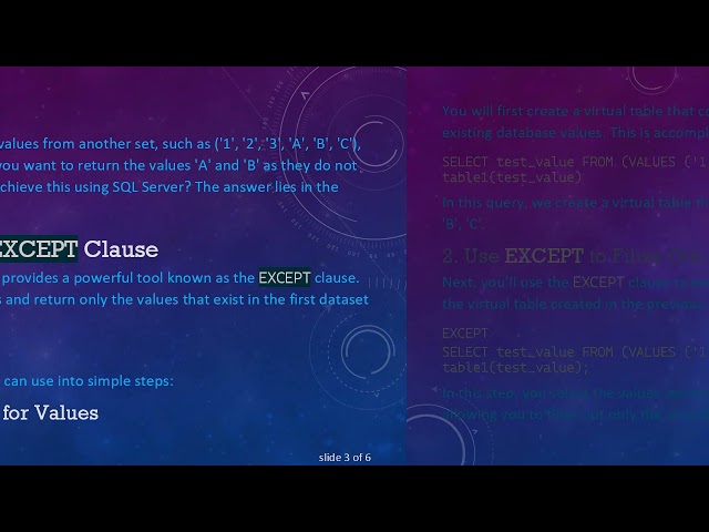 How to Return Values Not Available in Database Using SQL EXCEPT