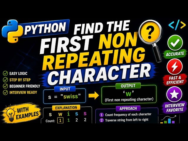 🔥 Python Program to Find First Non-Repeating Character in a String | Coding Interview