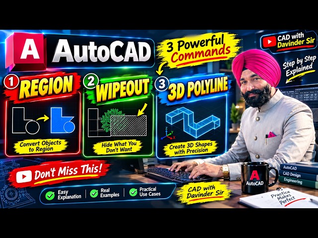 AutoCAD Region, Wipeout & 3D Polyline 🔥 | 3 Commands You MUST Know! | Complete Tutorial #autocad 