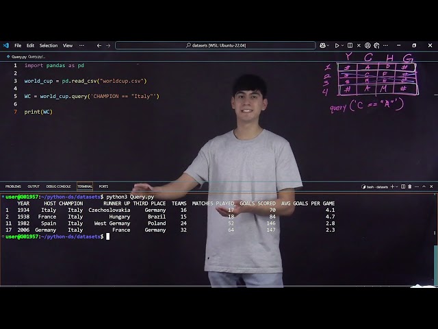 Python pandas query - searching world cup soccer history with Julian