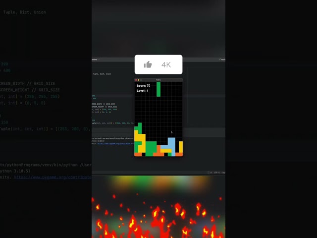 Making TETRIS in Python🔥 #shorts #python #amazing #programming