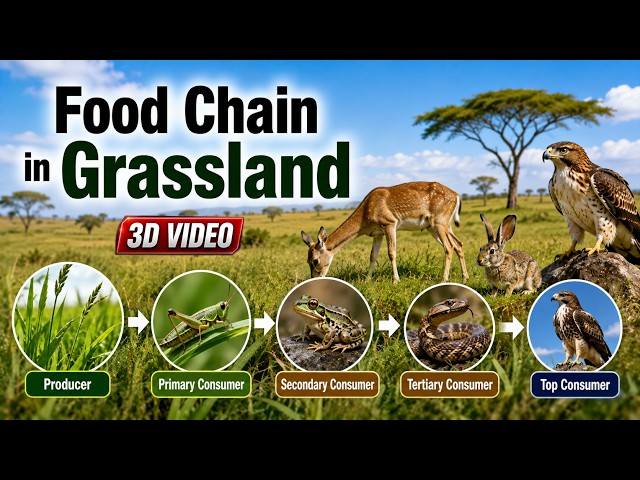 Food Chain in Grassland Class 8 🌿 | Trophic Levels Explained in 3D