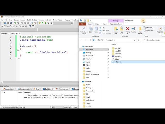 C++ Hello World using Code::Blocks on Windows