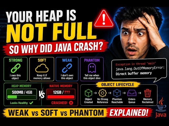 Why Your Java App Crashes with 500MB Heap | Weak, Soft & Phantom References Explained