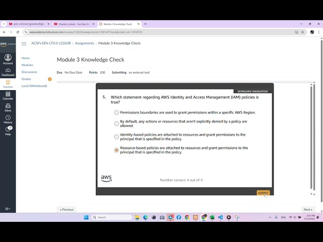 Module 3 Knowledge Check | Securing Access to Cloud Resources | AWS Cloud Security Foundations