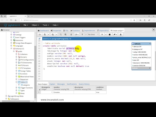 3. Create database, tables, fields, relationships - PostgreSQL database