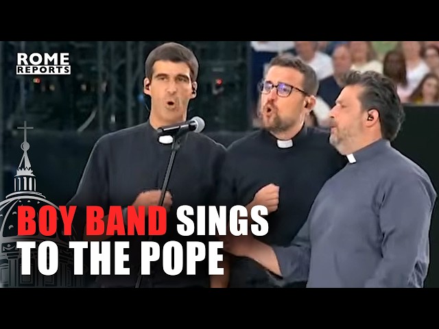 "Boy band" of Catholic priests sing their testimony to Pope Leo at Bernabeu Stadium