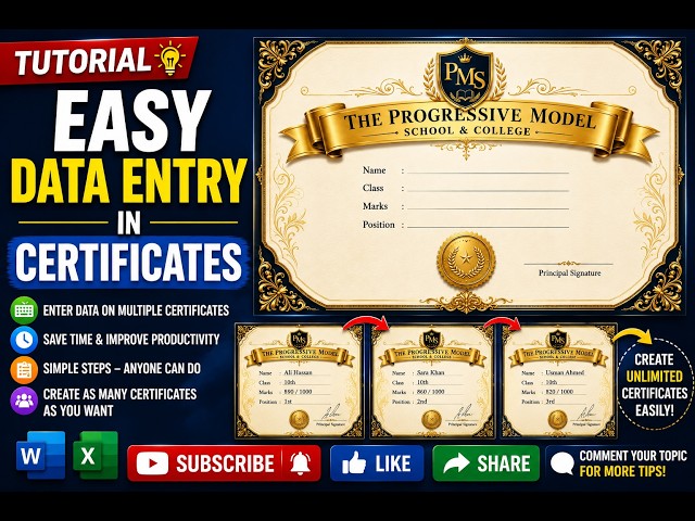 Easy Data Entry in Multiple Certificates - MS Word Tutorial