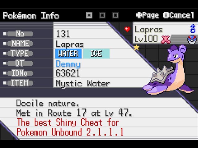 Pokemon Unbound 2.1.1.1 - Shiny Maker Cheat (The best Shiny Cheat you can use in Pokemon Unbound)