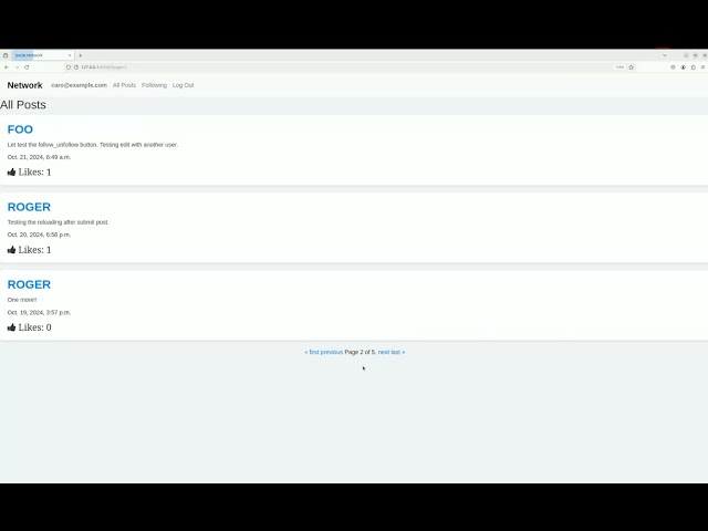 Cs50's Web Programming with Python & JavaScript Project 4 Network
