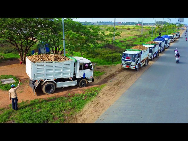 Fastest Landfill Work! OMG!! Amazing 5Ton Dump Truck fill stone& Dozer Paving New Road, Mix Video
