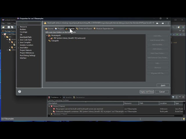 Updating the Java Build Path in Eclipse