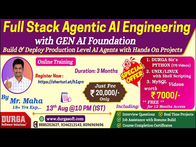 Full Stack Agentic AI Engineering with GEN AI Foundation Online Training @ DURGASOFT