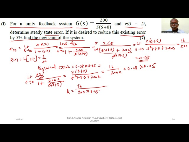 2.10 Control system problem on steady state error