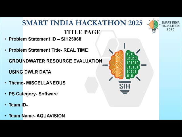 SIH 2025 | Team AquaVision | Realtime Groundwater resource evaluation using DWLR data | PS ID: 25068